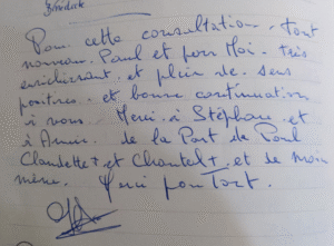 Pour cette consultation, tout nouveau. Paul et pour moi. Très enrichissant et plein de positif. Et bonne continuation à vous. Merci à Stéphane et Anne. De la part de Paul, Claudette et Chantal, et de moi même. Merci pour Tout.